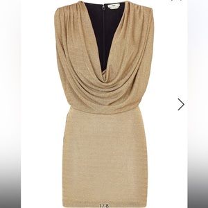 BRAND NEW FENDI GOLD METALLIC DRAPED NECKLINE MINI DRESS